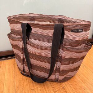 TOTE LE MONDE Vintage Market Tote Collection Brown Black White Stripe Pockets